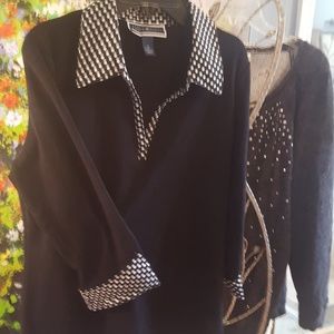 Black shirt with poka dot collar & sleeves